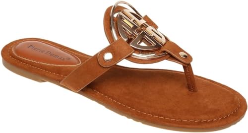 Image of Pierre Dumas Women's Medallion Vegan Slide Thong Flip Flop Flat Sandal