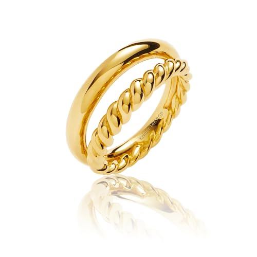 Kainier 14K Gold Chunky Rings for Women 14K Gold Plated Dainty Radial Rings High Polish Statement...