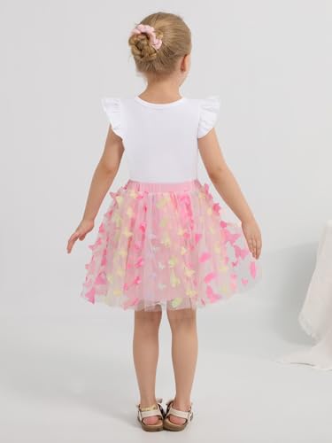Image of Girls Tulle Skirt Set Kid Toddler Girl 2 Piece Outfits Ruffle Sleeve T-Shirt Bowknot Tutu Dress Birthday Party Outfit