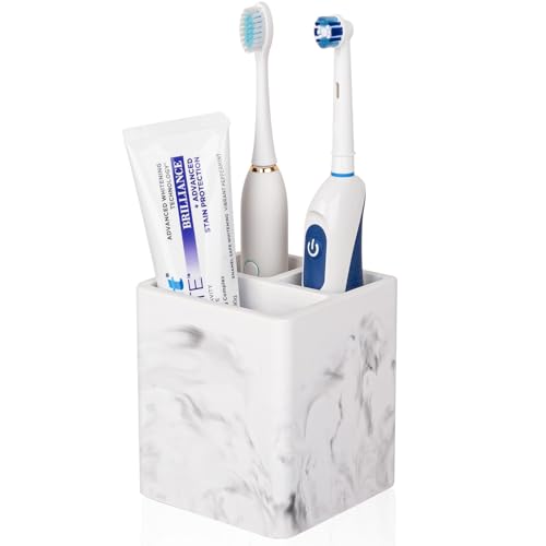 Diatomite Toothbrush Holders for Bathrooms, Electric Toothbrush and Toothpaste Holder 3 Slots Tooth Brush Organizer for Bathroom Countertop, Shower, Vanity - Marble White