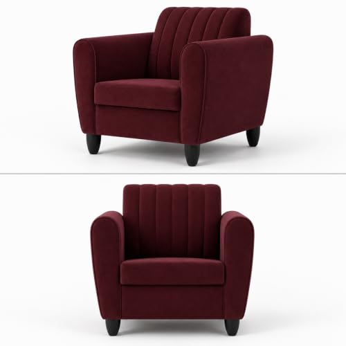 Image of MS Luxury FURNITRE Premium Luster 3-1-1 Sofa Set | 3 Seater | 5 Seater | Velvet Suede Fabric | 7 Colours with Sollid fibare Legs & 4 Cushion Free. (Maroon, 3+1+1)