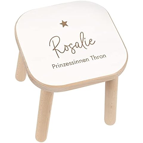 LAUBLUST Kinderhocker Personalisiert - Serie: Niers - Kinderstuhl Holz Weiß, Höhe ca. 29cm | Geschenk für Kinder Cover