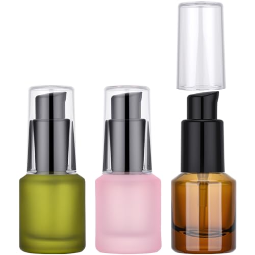 Image of Segbeauty 0.5oz Frosted Glass Pump Bottle Dispenser, 3pcs Empty Travel Size Bottles with Pump, 15ml Refillable Travel Lotion Container, Mini Liquid Containers for Creams Oils Bottle in Mixed Color