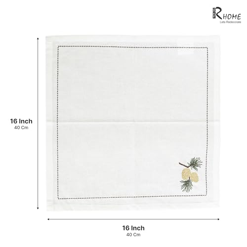 Image of R home Premium Embroidered Cotton Table Napkins Set of 6 Reusable Cloth Dinner Napkins Soft Washable Dining Table Linen Elegant Kitchen Coffee Table Decor (R home Pine Whisper, 40X40 CM)