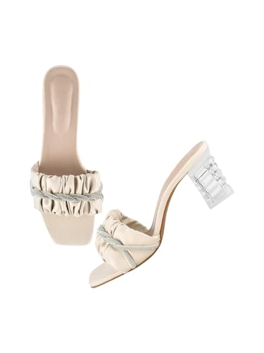 TRYME Stylish Crystal & Glittery Block Heels Transparent Comfortable Fahsion Party Heels For Women & Girls