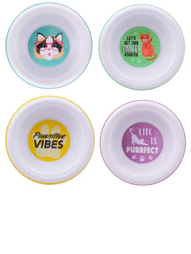 Generic SOL MAR Kennel Club Printed Melamine Cat Food Bowls - Perfect for Your Feline Friend, Decorated with Kitty-Inspired Designs, 5x1.25 in. Pack of 4 Bonus Item