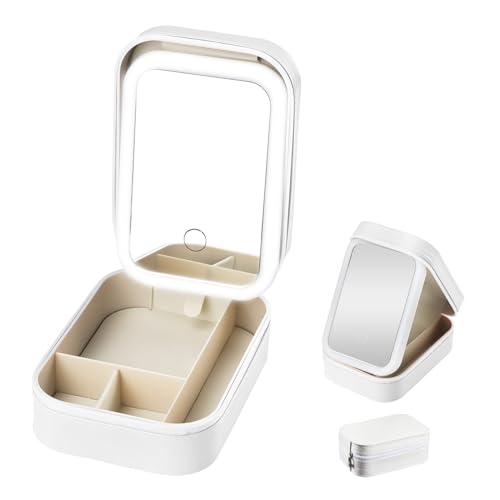Trousse à Maquillage avec Miroir Lumineux, Boîte à Bijoux, Lumière LED 3 Couleurs, LED Makeup Organizer Sac à Cosmétiques, Trousse de Maquillage de...