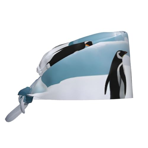 YYHHAOFA Breathable Work Hat Penguins On The Iceberg Printed for Chef, Nursing, Spa, Facial Care, Fitness Black