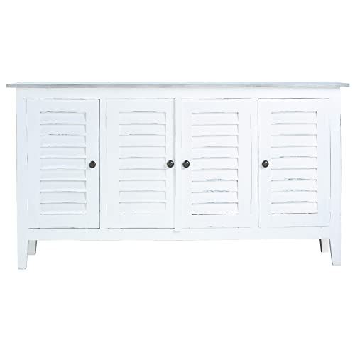 Sunset-Trading-Cottage-59-Shutter-Door-Credenza-Distressed-White-Solid-Mahogany-Wood-Fully-Assembled-Sideboard-WhitewashStonewall-Gray Sunset Trading Cottage 59 Shutter Door Credenza Distressed White Solid Mahogany Wood Fully Assembled Sideboard WhitewashStonewall Gray