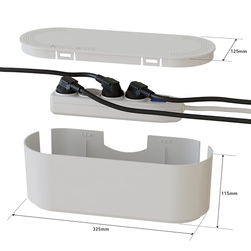 D-Line Kabelbox, Verlängerungsblöcke verstecken, Kabelmanagement für Schreibtische, TV-Kabel organisieren – 325mm (L) x 125mm (B) x 115mm (H) – Klein, Weiß