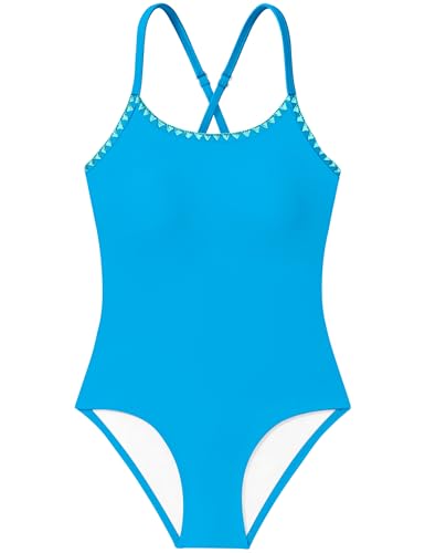 Image of Girls Swimsuit Ruffle Solid One Piece Bathing Suits 7-18 Years | Teen Bathing Suits for Girls Ruched Sleeveless Girls' Swimwear