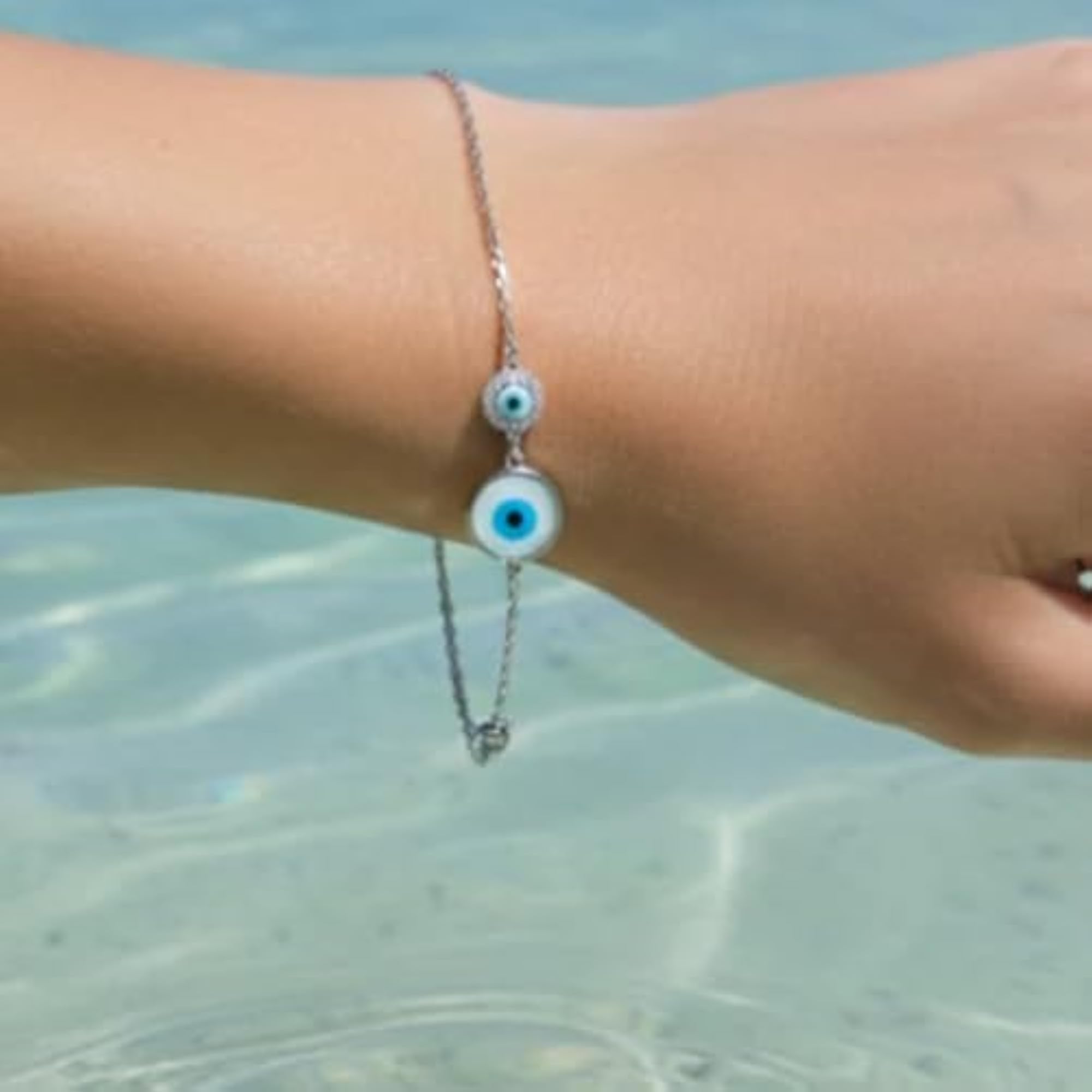 Women's 925 Sterling Double Evil Eye Charm Bracelet