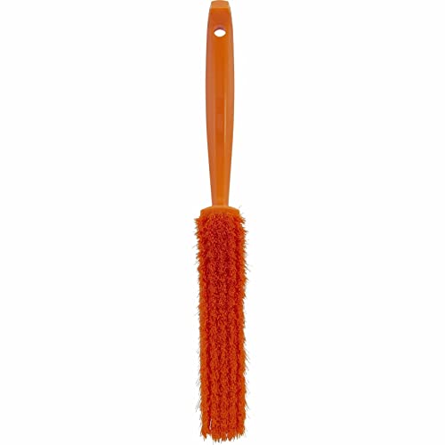 Image of Vikan 45877 Bench Cleaning Brush, Polypropylene /Polyester Soft Bristle Dustpan Brush & Sweeper With Handle, 14-Inch, Orange
