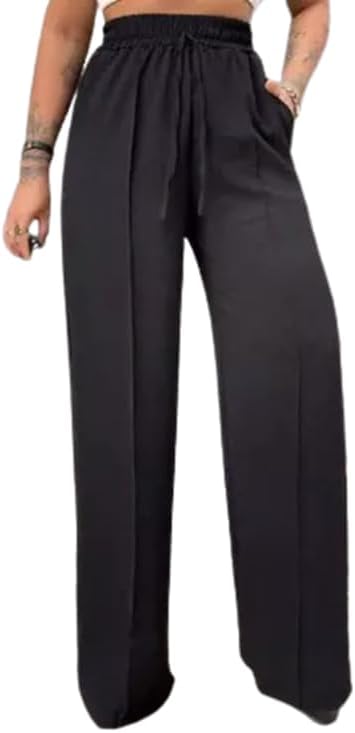 Calça Feminina Pantalona Cintura Alta Duna Wide Leg Com Elástico E Bolso Moda Blogueira
