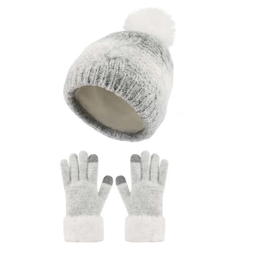 Kids Winter Hat and Gloves Set Knit Gloves Boys Girls Neck Warmer with Fleece Lined for Children 5-12 Years