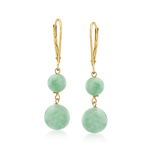 Ross-Simons Jade Double-Bead Drop Earrings in 14kt Yellow Gold