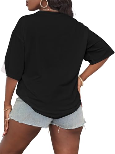 Hilinker Womens Oversized Graphic Tshirts Casual Summer Tees Short Sleeve Color Block Tops White Black Medium2