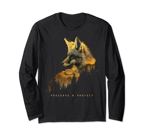 Fox Forest Protect Preserve Hiking Camping Nature Lover Long Sleeve T-Shirt
