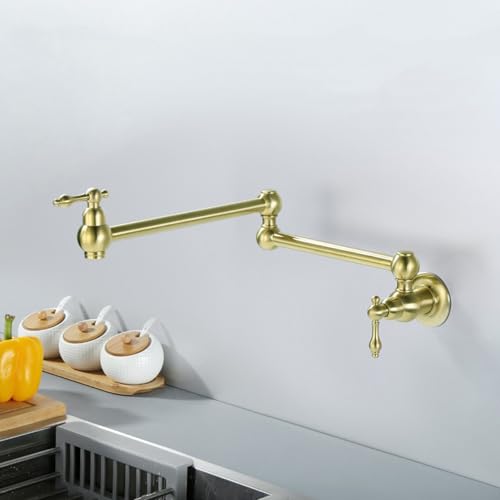Grifo de cocina de agua fría para pared, grifería retráctil dorada cepillada de fregadero