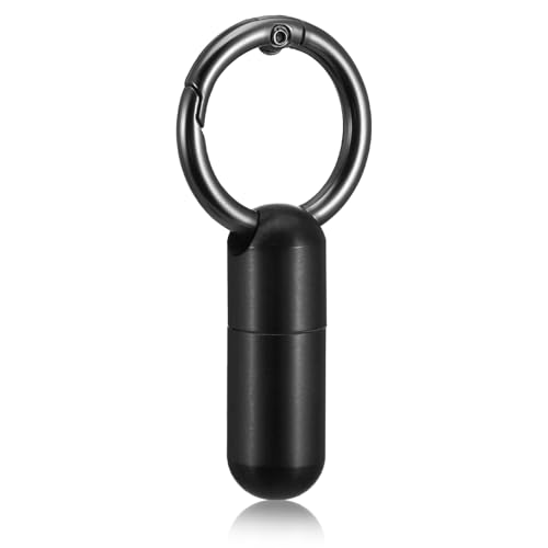 Ptwola Mini boîte à pilules en métal avec porte-clés - Étanche - Portable - Pour voyage, extérieur, camping - Noir