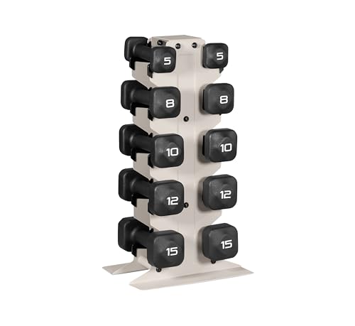 Image of Tone Fitness Neoprene Dumbbell Set with Storage Rack - Non-Slip, Anti-Roll Hand Weights for Home Gym Workouts | 20 lb, 32 lb, 50 lb, 60 lb & 100 lb Options