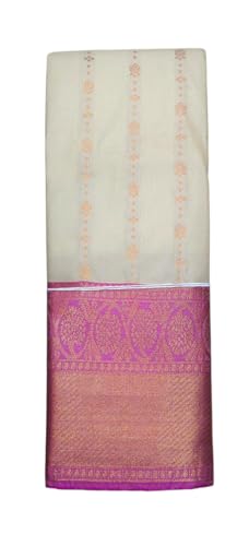Image of VFCollections Women's Kanchipuram Silk Bridal Pure Pattu Cream White Sarees With Blouse