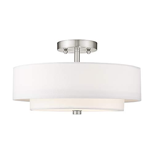 Livex Lighting 51044-91 Brushed Nickel Flush Mount with Off-White Fabric Hardback Shade by Livex - Image 3