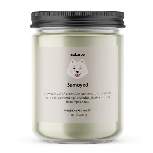 Samoyed Gifts - Luxury Soy Wax Candle - Vanilla, Jasmine, Sugared Almond - Makester, White, 220g - Image 2