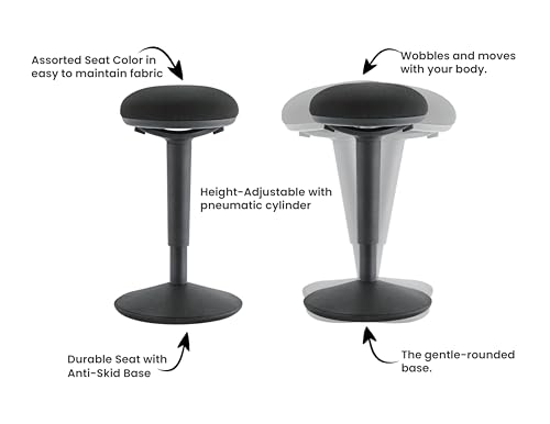 Image of Kore Design Wobble Stool for Standing Desks, Ergonomic Wobble Chair for Adults /Kids, Perfect for Classroom Seating, Round Curved Seat for Active Sitting Vanity Desk Stool for Home /Office Use, Black