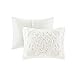 Madison Park Tufted Chenille Cotton Comforter, All Season Bedding Set, Matching Shams, Viola, Damask Off White Full/Queen(90