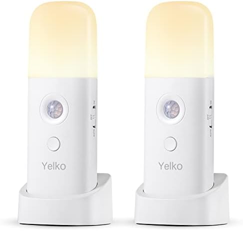 YELKO Bewegungsmelder Nachtlicht für den Innenbereich - 2000mAh Batteriebetriebene Lichter, wiederaufladbar und kabellos, dimmbare LED-Nachtlichter für das Kinderzimmer (Warmweiß,