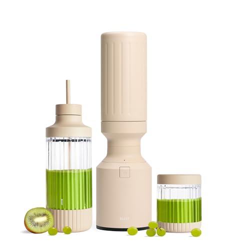 Image of Beast Mighty 850 Stainless Steel | Compact Personal Blender | Extra Vessels | Keeps Blends Cold | Smoothies, Shakes, Sauces, Dips | Portable Straw Caps and Lids | 850W (Sand)
