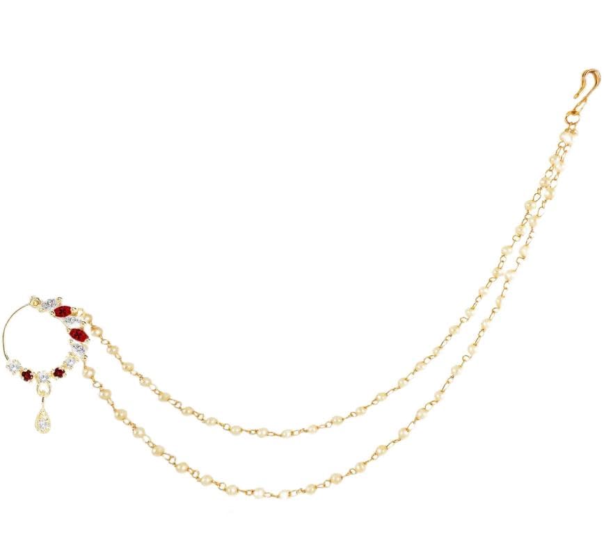 Exquisite Traditional Ethnic Bridal Nose Ring/Nath Adorned with Elegant Pearl Chain for Women and Girls(A_RC-ADNR-008)-image-30