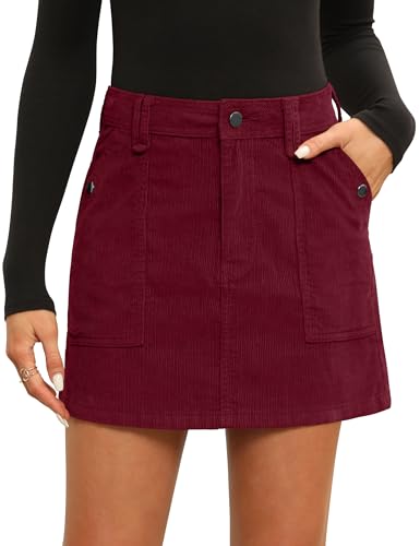 Fengbay Corduroy Skirt Women Casual High Waist Fall Winter A Line Mini Skirts for Women with Pocket