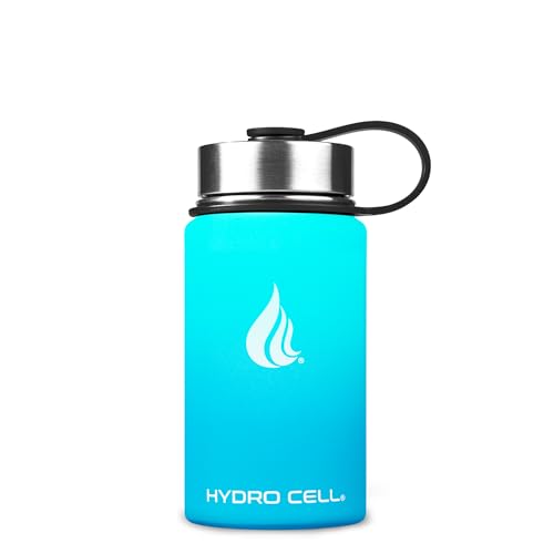 Image of HYDRO CELL Stainless Steel Insulated Water Bottle with Straw - For Cold & Hot Drinks - Metal Vacuum Flask with Screw Cap and Modern Leakproof Sport Thermos for Adults (Teal /Blue 14oz)