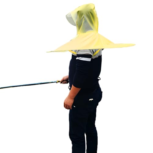 AZ-FRONT 頭からかぶる軽量釣り傘 両手が使える折りたたみ式透明雨具 風に強いフィット感 アウトドア キャンプ ガーデニング用 (イエロー)
