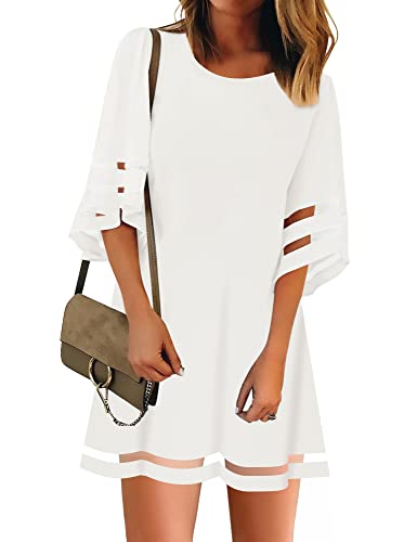 LookbookStore White Dresses for Graduation Shift Dress White Graduation Dress Women's Casual 3/4 Sleeve Dress for Women Summer Loose Tunic Wedding Guest Dresses Brilliant White Size L Size 12 14