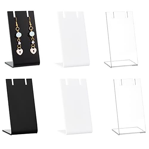 PH PandaHall 6pcs Earring Holder L-Shape Earring Organizer 3 Colors Jewelry Displays Holders Acrylic Necklace Stand for Necklace Jewelry Dangling Slant Back Display Marketing (1.3 x 1.7 x 3.4 Inch)