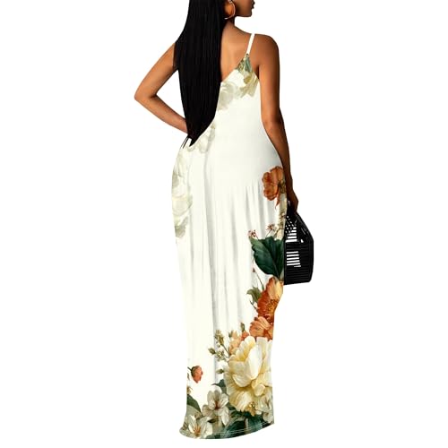 Image of SUZONANA Women's Plus Size Summer Dresses Spaghetti Print Maxi Dresses Long Loose Sundresses