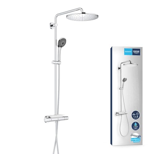 GROHE Colonne de douche avec mitigeur thermostatique Vitalio System 310, tablette incluse, tête de douche 310mm, barre orientable, douchette Vitalio Joy 310 3...