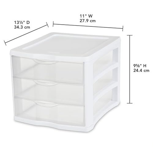 Sterilite 4-Pack 3 Drawer Unit, Plastic Desktop Organizer with Clear Drawers, White Frame - Stackable Multi-Purpose Storage for Office Supplies, Craft Rooms, Classrooms and Home Organization