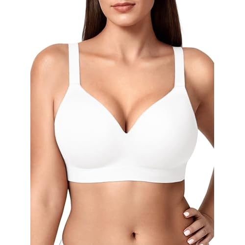Wireless Bras for Women No Underwire with Support - S-3XL Comfortable Full Coverage Seamless Plus Size Bralette White Large