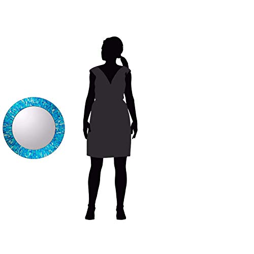 NOVICA Blue Glass Mosaic Wood Framed Round Decorative Wall Mounted Mirror, 'Tropical Fusion' (Large) - Image 6