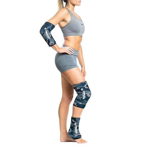 FreezeSleeve Ice and Heat Therapy Sleeve | Reusable Ice Pack Flexible Gel Compression Sleeve for Pain Relief and Recovery of Elbow Knee Ankle Leg Wrist Injuries | Blue Camo Small Medium