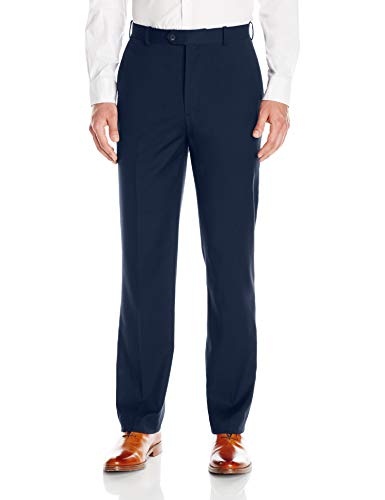 Adolfo Men's Micro Tech Flat Front Suit Pant, Blue with Lycra Stretch, 40Wx32L