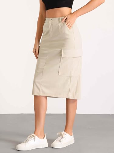 Image of Allegra K Corduroy Cargo Skirts for Women's High Waisted Elastic Back H Line 2025 Fall Midi Skirt