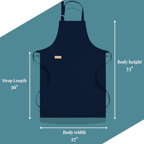 Image of Kitchen Apron - 100% Cotton, Adjustable Neck strap, Large Pocket - Unisex Apron for Men & Women - Cooking, Baking, BBQ, Gardening - Solid Colours, Striped and Checkered Patterns