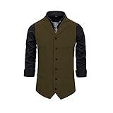SHACE Herren Anzugweste - Herren V-Ausschnitt Revers Einreiher Anzug Weste Regular Fit Groomsmen Business Formal Herringbone Tweed Mit Taschen Weste,Braun,S