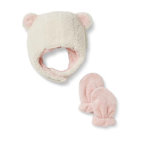 Amazon Essentials x Sofia Grainge Unisex Babies Plush Faux Fur Hat and Mittens Set Ivory 3-6 Months