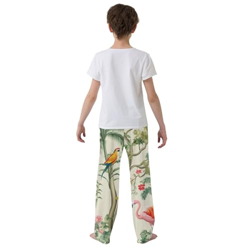 Flamingo Parrot Bird Boys Long Pants Soft Trousers Elastic Waist Kids Lounge Bottoms with Pockets S-XL3